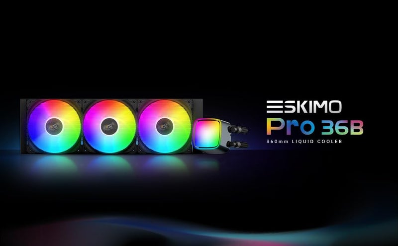 Geometricfuture Eskimo Pro - 360mm AIO CPU Liquid Water Cooler- RGB PWM Squama 2501B Fan x 3- Fit Intel® LGA 1700, AMD®AM5 - Black- (GEO-EP-36B) - Image 2